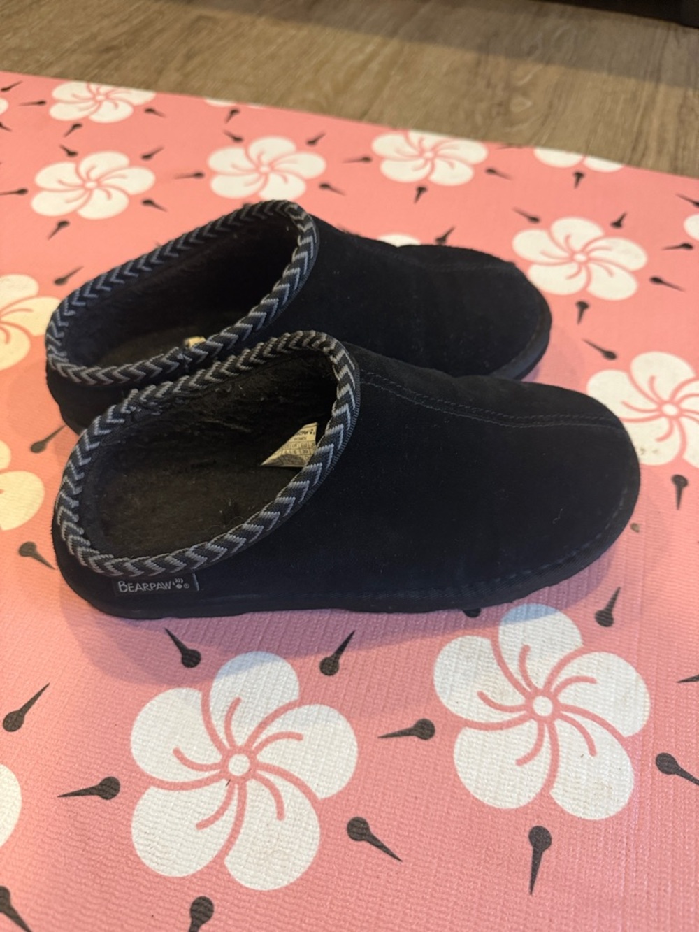 BearPaw Kids Black Slip-On Cozy Clogs with Gray Trim